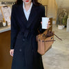 BGTEEVER Autumn Winter Vintage Notched Collar Women Long Jacket Double Breasted Lace-up Female Suit Blazer 2022