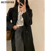 BGTEEVER Autumn Winter Vintage Notched Collar Women Long Jacket Double Breasted Lace-up Female Suit Blazer 2022