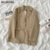 BGTEEVER Casual Basic Notched Collar Solid Suit Jackets Female Single-breasted Loose Women Blazer Autumn Winter Outwear 2022
