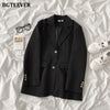 BGTEEVER Casual Basic Notched Collar Solid Suit Jackets Female Single-breasted Loose Women Blazer Autumn Winter Outwear 2022