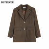 BGTEEVER Casual Basic Notched Collar Solid Suit Jackets Female Single-breasted Loose Women Blazer Autumn Winter Outwear 2022