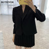 BGTEEVER Casual Chic Women Skirt Suits Notched Collar Single Button Suit Jacket & Pleated Mini Skirts Summer 2 Pieces Blazer Set