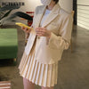 BGTEEVER Casual Chic Women Skirt Suits Notched Collar Single Button Suit Jacket & Pleated Mini Skirts Summer 2 Pieces Blazer Set