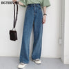 BGTEEVER Casual High Waist Loose Women Denim Jeans Streetwear Vintage Long Wide Leg Jeans Pants Female Trousers Capris 2022