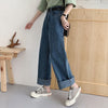 BGTEEVER Casual High Waist Loose Women Denim Jeans Streetwear Vintage Long Wide Leg Jeans Pants Female Trousers Capris 2022