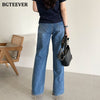 BGTEEVER Casual High Waist Straight Jeans Pants for Women 2022 Spring Pockets Loose Female Denim Blue Jeans Ladies Pantalon