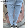 BGTEEVER Casual Loose Floor-Length Jeans Pants for Women High Waist Pockets Ladies Straight Denim Pants Summer Female Trousers