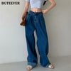 BGTEEVER Casual Loose Wide Leg Jeans Trousers for Women Summer Ladies Straight Pantalon High Waist Button Female Denim Pants