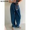 BGTEEVER Casual Loose Wide Leg Jeans Trousers for Women Summer Ladies Straight Pantalon High Waist Button Female Denim Pants