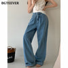 BGTEEVER Casual Loose Wide Leg Jeans Trousers for Women Summer Ladies Straight Pantalon High Waist Button Female Denim Pants