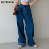 BGTEEVER Casual Loose Wide Leg Jeans Trousers for Women Summer Ladies Straight Pantalon High Waist Button Female Denim Pants