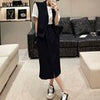 BGTEEVER Casual Loose Women Skirt Suits Sleeveless Double Breasted Jackets & Loose Straight Skirts 2023