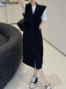 BGTEEVER Casual Loose Women Skirt Suits Sleeveless Double Breasted Jackets & Loose Straight Skirts 2023
