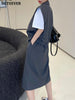 BGTEEVER Casual Loose Women Skirt Suits Sleeveless Double Breasted Jackets & Loose Straight Skirts 2023