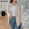 BGTEEVER Casual Oversized Women Jacket 2022 Autumn Winter Loose Double Breasted Female Suit Coats Elegant Green Female Blazer