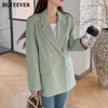 BGTEEVER Casual Oversized Women Jacket 2022 Autumn Winter Loose Double Breasted Female Suit Coats Elegant Green Female Blazer