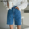 BGTEEVER Casual Summer Half Denim Shorts for Women High Waist Loose Pockets Female Straight Jeans Shorts 2022 Ladies Streetwear