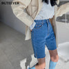 BGTEEVER Casual Summer Half Denim Shorts for Women High Waist Loose Pockets Female Straight Jeans Shorts 2022 Ladies Streetwear