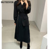BGTEEVER Casual V-neck Slim Waist Belted Female Dress 2023 Spring Elegant Full Sleeve Women Pleated Vestidos Ladies Midi Dress
