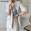 BGTEEVER Chic Ladies 2 Pieces Skirt Suits Single Button Short Sleeve Jacket & Elastic Waist Straight Skirt 2022 Summer