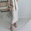 BGTEEVER Chic Ladies 2 Pieces Skirt Suits Single Button Short Sleeve Jacket & Elastic Waist Straight Skirt 2022 Summer