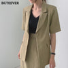 BGTEEVER Chic Ladies 2 Pieces Skirt Suits Single Button Short Sleeve Jacket & Elastic Waist Straight Skirt 2022 Summer