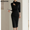 BGTEEVER Chic Stand Collar Hollow Out Women Pencil Dress Elegant OL Style Slim Waist Bodycon Midi Vestidos Femme 2022 Spring