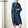 BGTEEVER Chic Stylish Oversized V-neck Sweater Midi Dress Long Sleeve Thick Warm Autumn Winter Loose Female Knitted Dress 2023