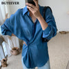 BGTEEVER Chic Turn-Down Kerah Wanita Blus Atasan 2023 Baru Single-Breasted Perempuan Solid Shirts Spring Blusas femme
