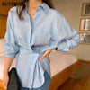 BGTEEVER Chic Turn-Down Kerah Wanita Blus Atasan 2023 Baru Single-Breasted Perempuan Solid Shirts Spring Blusas femme