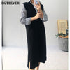 BGTEEVER Chic V-neck Women Knitted Vest Dress 2022 Autumn Winter Sleeveless Loose Split Female Sweater Dress Ladies Vestidos