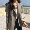 BGTEEVER Classic Plaid Double Breasted Women Jacket Blazer Notched Collar Female Suits Coat Houndstooth blazers