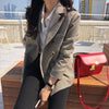 BGTEEVER Classic Plaid Double Breasted Women Jacket Blazer Notched Collar Female Suits Coat Houndstooth blazers