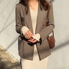 BGTEEVER Double Breasted Plaid Blazer Vintage Houndstooth Full Sleeve Office Ladies Suit Coat 2022 Autumn Jacket Women blazers