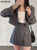 BGTEEVER Elegant 2 Pieces Skirt Set Female Full Sleeve Single Button Suit Jackets & Mini Skirts Autumn Women Skirt Suits