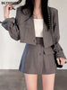 BGTEEVER Elegant 2 Pieces Skirt Set Female Full Sleeve Single Button Suit Jackets & Mini Skirts Autumn Women Skirt Suits