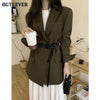 BGTEEVER Elegant Chic Loose Full Sleeve Women Blazer Tops 2022 Autumn Notched Collar Ladies Single Button Solid Suit Jackets