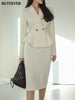 BGTEEVER Elegant Ladies Skirt Suits Double Breasted Slim Waist Blazer & High Waist Package Hip Skirts Women 2 Pieces Set