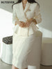 BGTEEVER Elegant Ladies Skirt Suits Double Breasted Slim Waist Blazer & High Waist Package Hip Skirts Women 2 Pieces Set