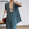 BGTEEVER Elegant Ladies Skirt Suits V-neck Short Sleeve Blazer & Side Split Women Midi Skirts 2022 Summer Women Blazer Set