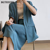 BGTEEVER Elegant Ladies Skirt Suits V-neck Short Sleeve Blazer & Side Split Women Midi Skirts 2022 Summer Women Blazer Set