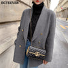 BGTEEVER Elegant Ladies Thicken Warm Blazer Double Breasted Loose Female Long Sleeve Woolen Suit Jackets Winter Coat 2022