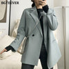 BGTEEVER Elegant Notched Collar Full Sleeve Women Blazer Double Breasted Loose Female Outwear 2023 Autumn Winter Suit Jackets