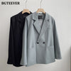 BGTEEVER Elegant Notched Collar Full Sleeve Women Blazer Double Breasted Loose Female Outwear 2023 Autumn Winter Suit Jackets