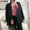 BGTEEVER Elegant Notched Collar Full Sleeve Women Blazer Double Breasted Loose Female Outwear 2023 Autumn Winter Suit Jackets