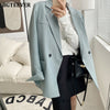 BGTEEVER Elegant Notched Collar Full Sleeve Women Blazer Double Breasted Loose Female Outwear 2023 Autumn Winter Suit Jackets