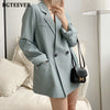 BGTEEVER Elegant Notched Collar Full Sleeve Women Blazer Double Breasted Loose Female Outwear 2023 Autumn Winter Suit Jackets