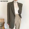 BGTEEVER Elegant Notched Collar Solid Women Jackets Long Sleeve Single-breasted Female Blazer 2023 Autumn Winter Outwear