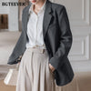 BGTEEVER Elegant Office Ladies Loose Single-breasted Blazer Women Solid Notched Collar Suit Jackets 2022 Spring Outwear Femme