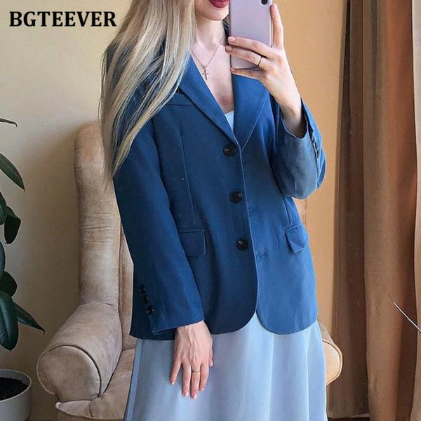 BGTEEVER Elegant Office Ladies Loose Single-breasted Blazer Women Solid Notched Collar Suit Jackets 2022 Spring Outwear Femme